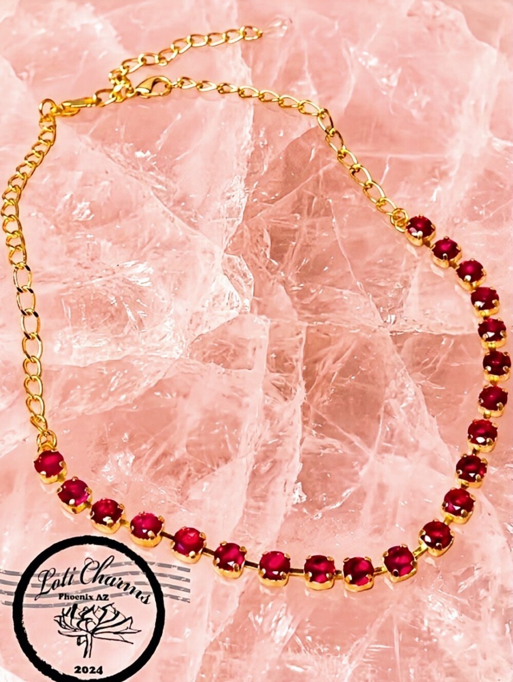 Red Dark Pink Ruby Synthetic 14.7 Carats In 18K Gold Plated Classic Necklace